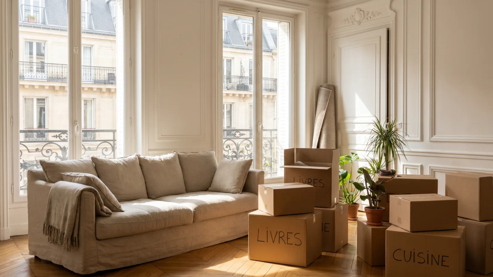 Salon lumineux d'un appartement loué par un locataire