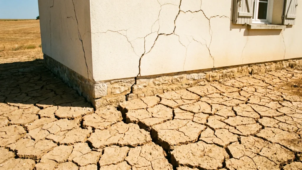 Fissures sur une maison dues à la sécheresse