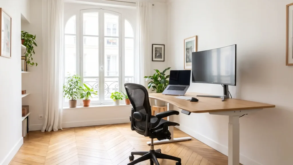 Bureau lumineux aménagé pour le télétravail à domicile couvert par l assurance habitation