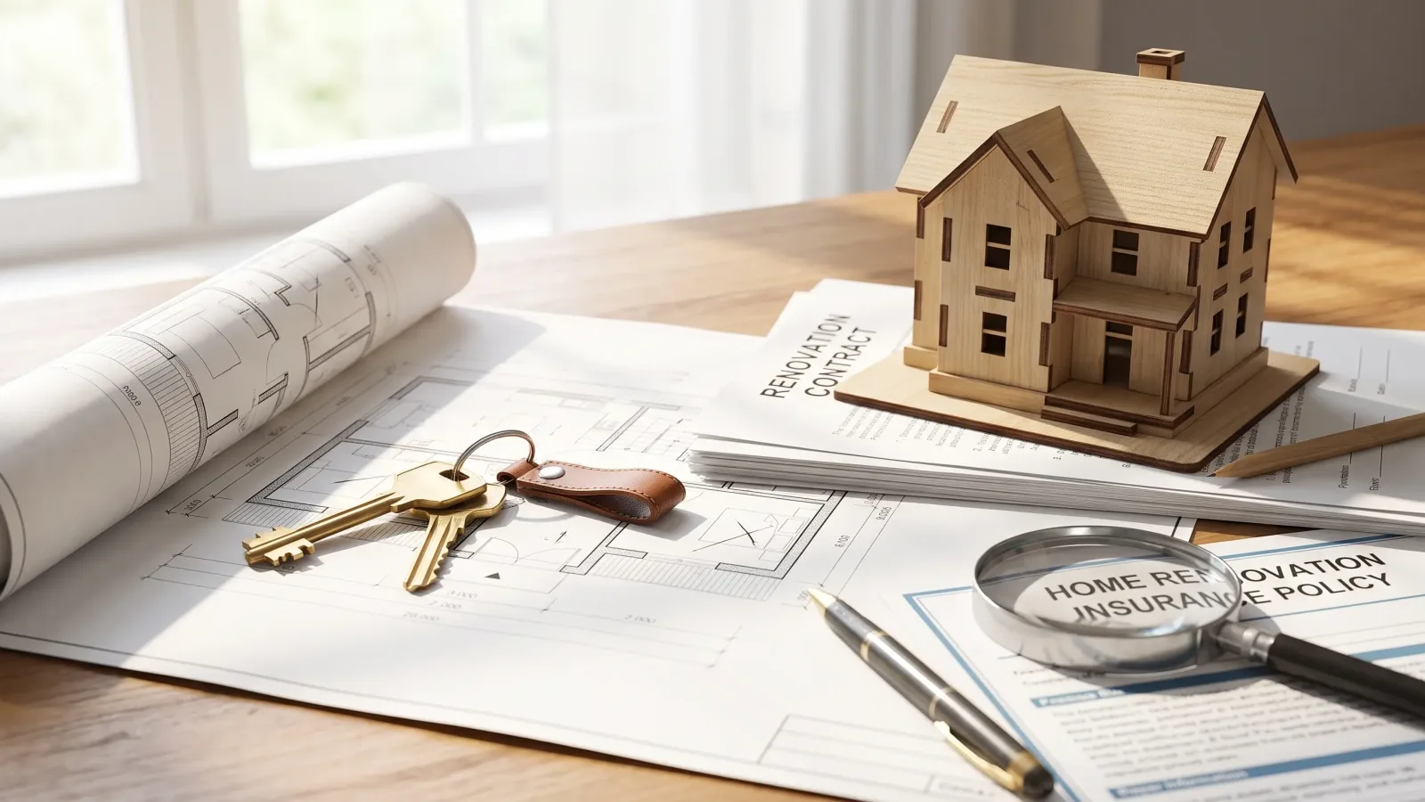 Clés de maison sur un plan de rénovation
