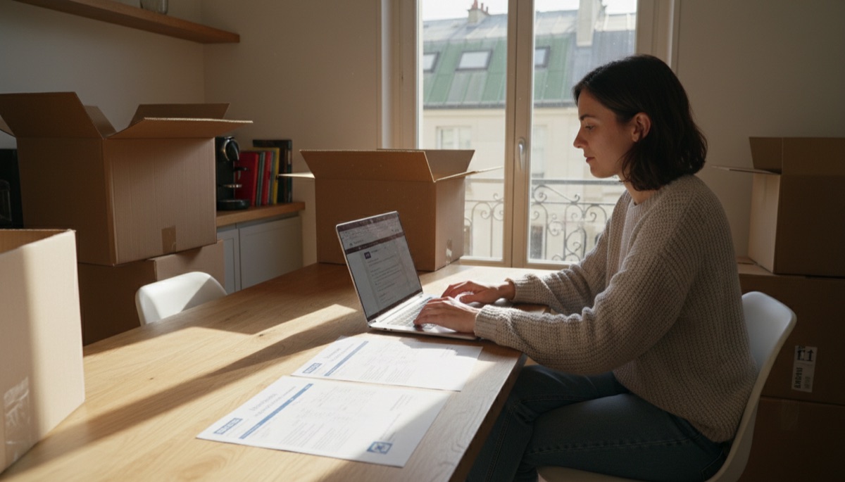 Locataire comparant des avis d'échéance d'assurance habitation devant son ordinateur portable